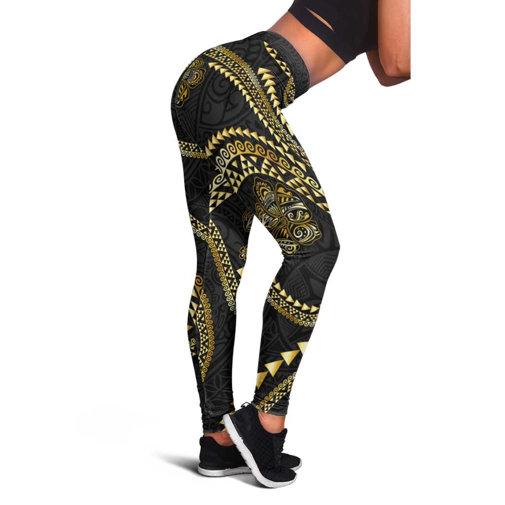 Hawaiian Kakau Art and Hisbiscus Tattoo Leggings Tribal Pattern-Gold Style - Polynesian Pride
