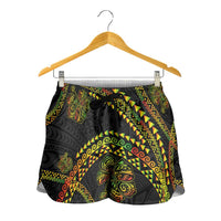 Hawaiian Kakau Art and Hisbiscus Tattoo Shorts for Women Tribal Pattern-Reggae Style - Polynesian Pride