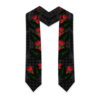 Hawaiian Kakau Art Graduation Stole Taro Leaves with Ohia Lehua and Pakala Pattern