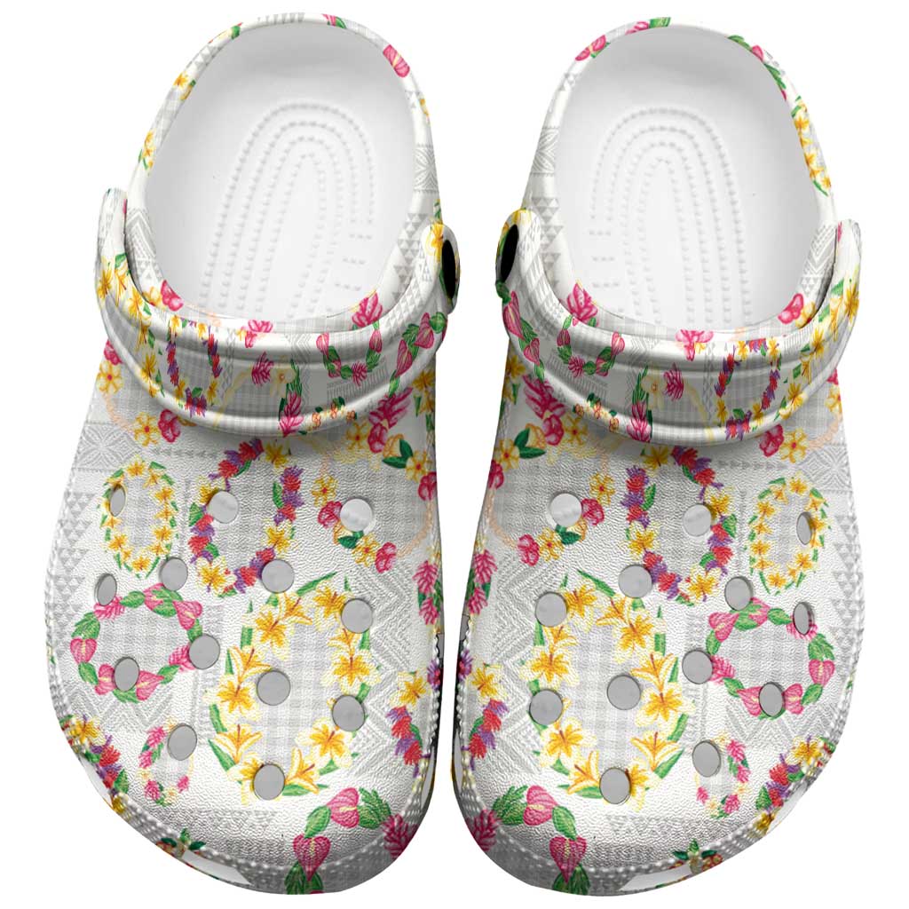 Hawaiian Kakau Tattoo Leis and Palaka Pattern Clogs Shoes Traditional Aloha Tribal White Color