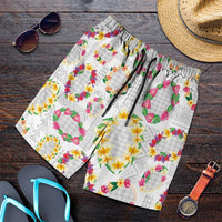 Hawaiian Kakau Tattoo Leis and Palaka Pattern Shorts for Men Traditional Aloha Tribal White Color
