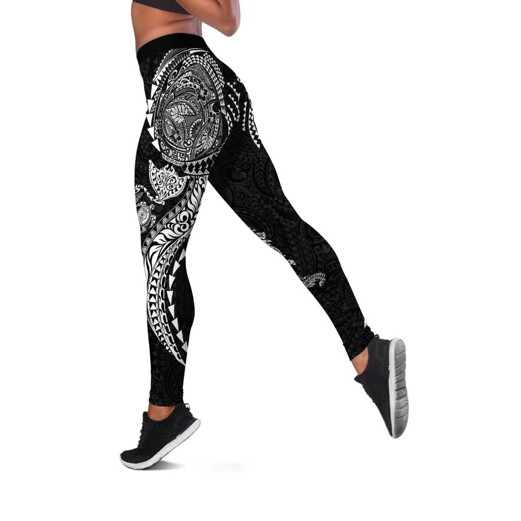 Hawaiian Kakau Tribal Sea Animals Tattoos Leggings Black Color LT03 Black - Polynesian Pride