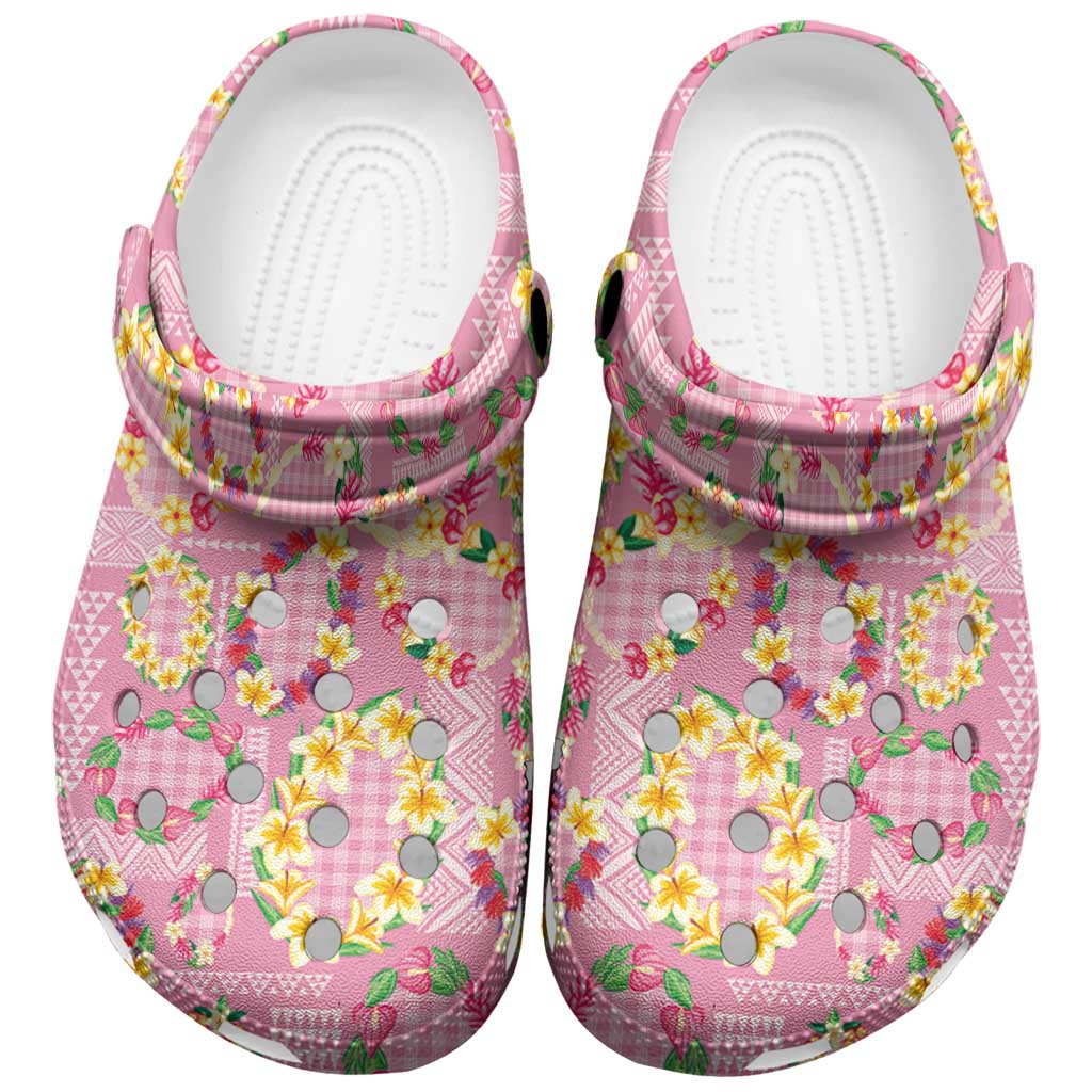 Hawaiian Leis Clogs Shoes Kakau Tattoos and Palaka Pastel Pink Color