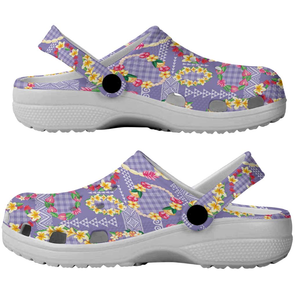 Hawaiian Leis Clogs Shoes Kakau Tattoos and Palaka Pastel Purple Color