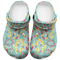 Hawaiian Leis Clogs Shoes Kakau Tattoos and Palaka Pastel Teal Color