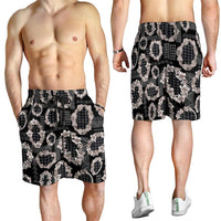 Hawaiian Leis Shorts for Men Kakau Tattoos and Palaka Pastel Grayscale