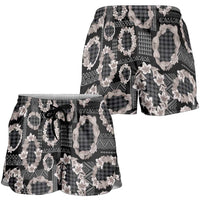 Hawaiian Leis Shorts for Women Kakau Tattoos and Palaka Pastel Grayscale
