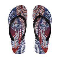 Hawaiian Manta Ray and Hammerhead Shark Tribal Tattoo Flip Flops with Polynesian Tribal Pattern Hawaii Flag Color LT03 Multicolor - Polynesian Pride