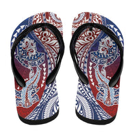 Hawaiian Manta Ray and Hammerhead Shark Tribal Tattoo Flip Flops with Polynesian Tribal Pattern Hawaii Flag Color LT03 - Polynesian Pride