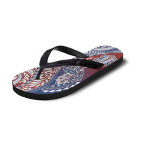 Hawaiian Manta Ray and Hammerhead Shark Tribal Tattoo Flip Flops with Polynesian Tribal Pattern Hawaii Flag Color LT03 - Polynesian Pride