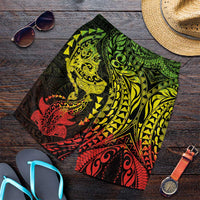 Hawaiian Manta Ray and Hammerhead Shark Tribal Tattoo Shorts for Men with Polynesian Tribal Pattern Reggae Style LT03 Multicolor - Polynesian Pride