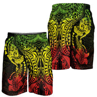 Hawaiian Manta Ray and Hammerhead Shark Tribal Tattoo Shorts for Men with Polynesian Tribal Pattern Reggae Style LT03 - Polynesian Pride