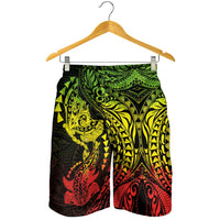 Hawaiian Manta Ray and Hammerhead Shark Tribal Tattoo Shorts for Men with Polynesian Tribal Pattern Reggae Style LT03 - Polynesian Pride