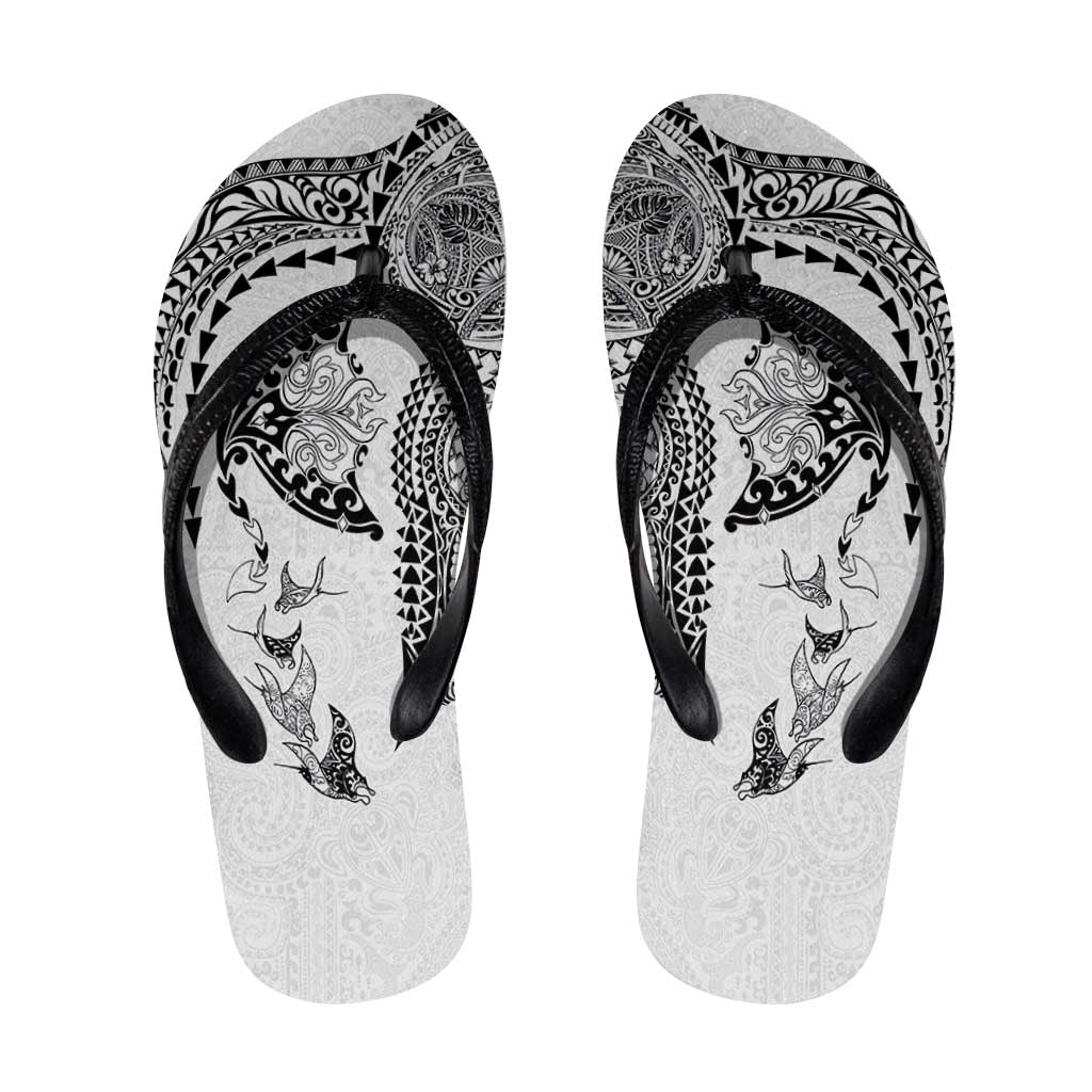 Hawaiian Manta Ray Tribal Flip Flops Polynesian Art Motifs White Color