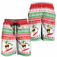 Hawaiian Mele Kalikimaka Shorts for Men Funny Pineapple Surfing with Map Christmas Stripe Elements LT03 - Polynesian Pride