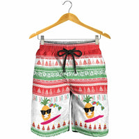 Hawaiian Mele Kalikimaka Shorts for Men Funny Pineapple Surfing with Map Christmas Stripe Elements LT03 - Polynesian Pride