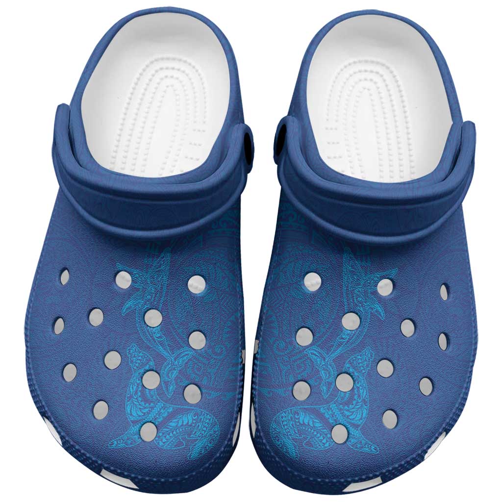 Hawaiian Monk Seal and Whale Clogs Shoes Kakau Tribal Pattern Blue Color LT03 Blue - Polynesian Pride
