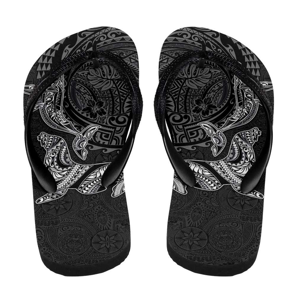 Hawaiian Monk Seal and Whale Flip Flops Kakau Tribal Pattern Grayscale