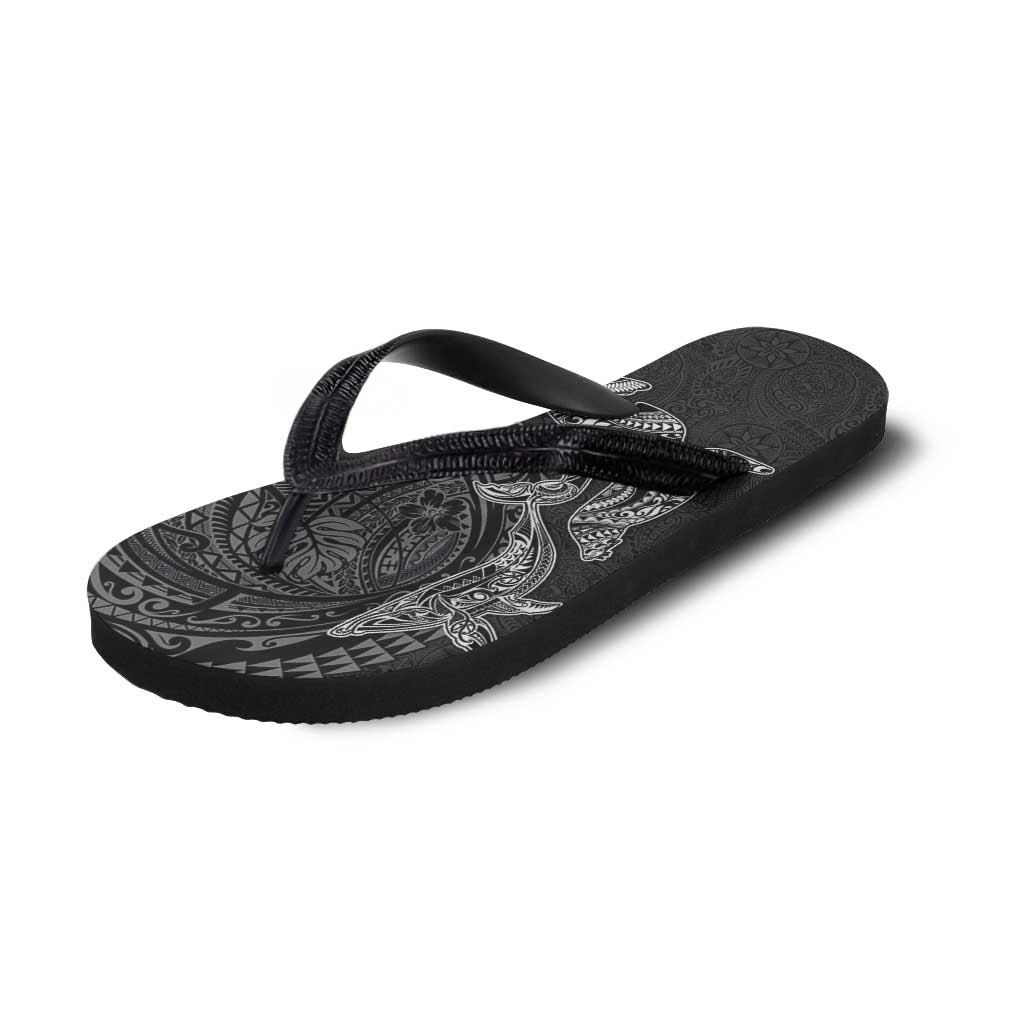 Hawaiian Monk Seal and Whale Flip Flops Kakau Tribal Pattern Grayscale