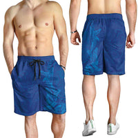 Hawaiian Monk Seal and Whale Shorts for Men Kakau Tribal Pattern Blue Color