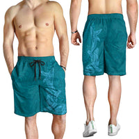 Hawaiian Monk Seal and Whale Shorts for Men Kakau Tribal Pattern Teal Color