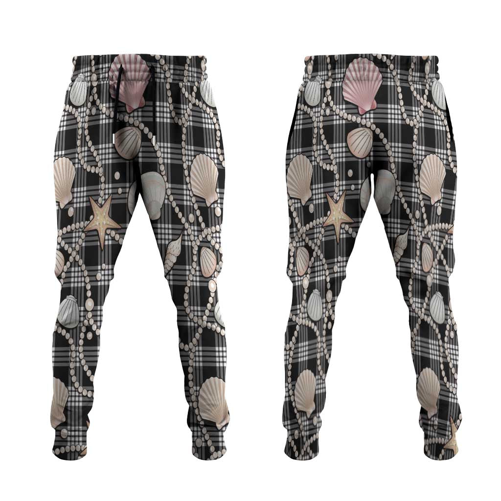 Hawaiian Ocean Seashells Jogger Pants Black Palaka Pattern