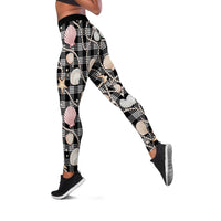 Hawaiian Ocean Seashells Leggings Black Palaka Pattern