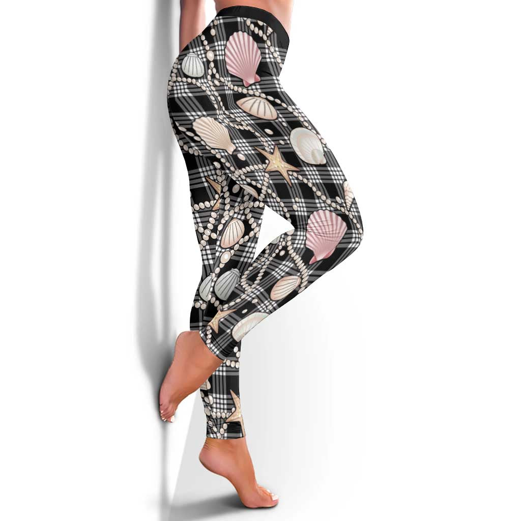 Hawaiian Ocean Seashells Leggings Black Palaka Pattern