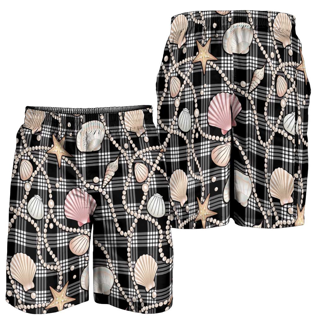 Hawaiian Ocean Seashells Shorts for Men Black Palaka Pattern