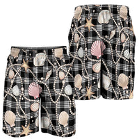 Hawaiian Ocean Seashells Shorts for Men Black Palaka Pattern
