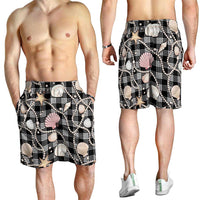 Hawaiian Ocean Seashells Shorts for Men Black Palaka Pattern