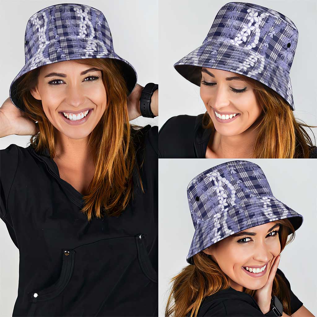 Hawaiian Ohia Lehua Lei Bucket Hat Plaid Palaka Uliuli hohonu Pattern - Polynesian Pride