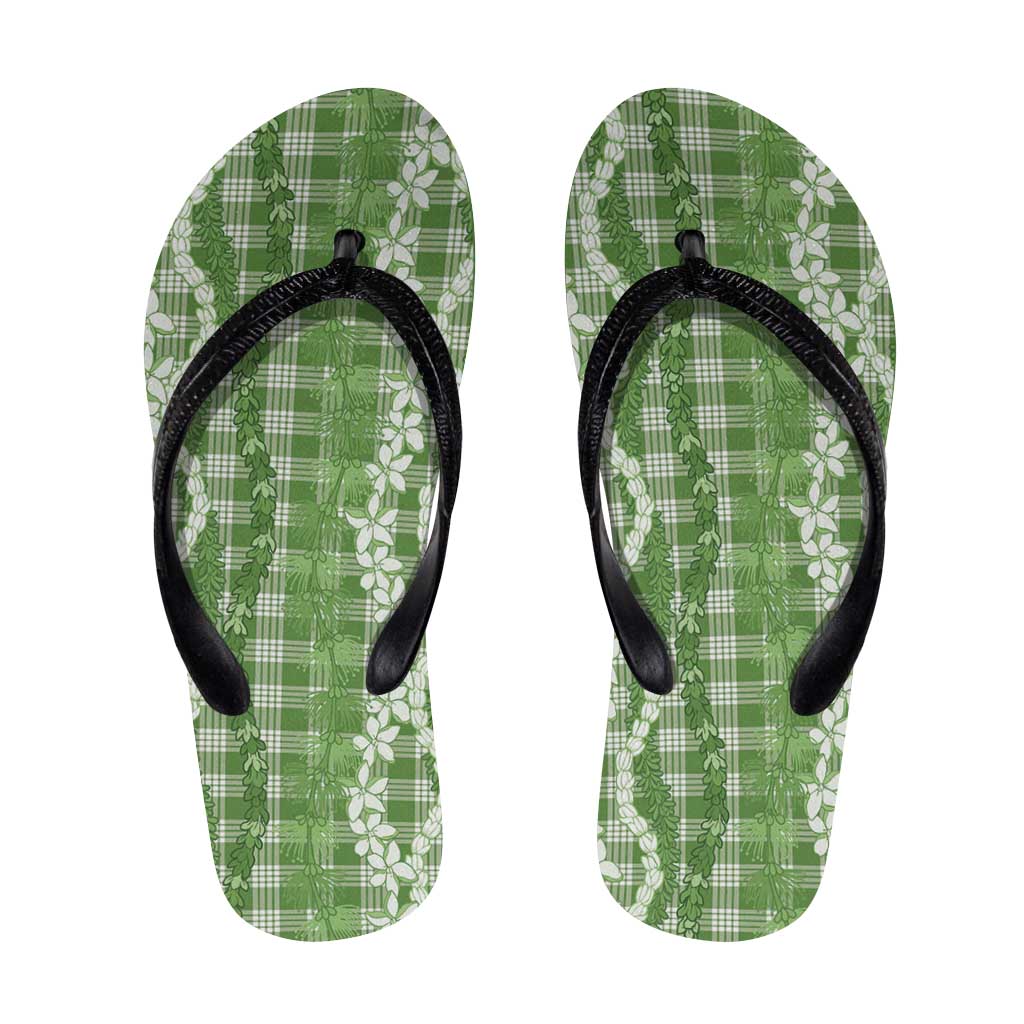 Hawaiian Ohia Lehua Lei Flip Flops Plaid Palaka Omaomao Pattern - Polynesian Pride