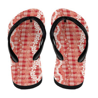 Hawaiian Ohia Lehua Lei Flip Flops Plaid Palaka Ulaula Pattern - Polynesian Pride