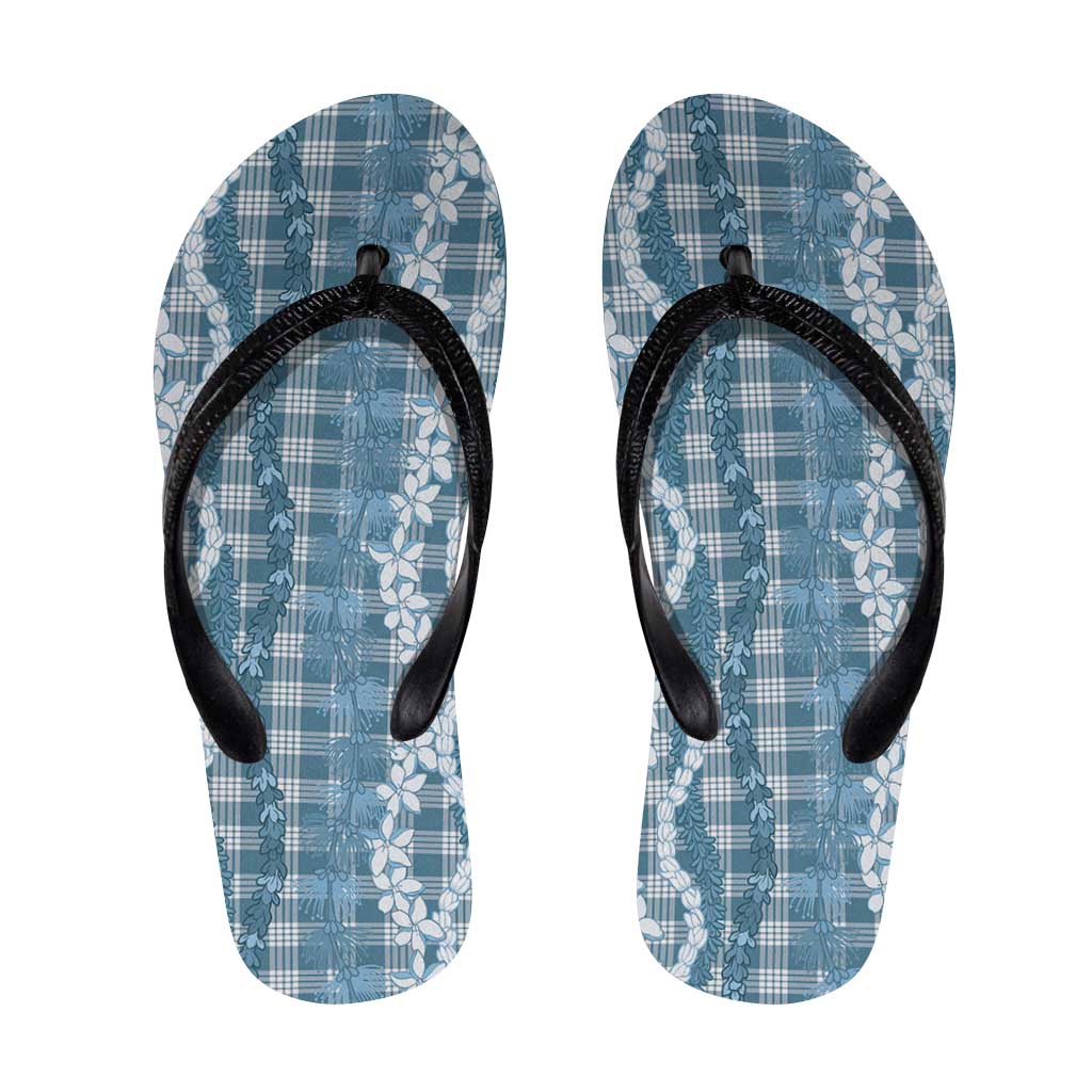 Hawaiian Ohia Lehua Lei Flip Flops Plaid Palaka Uliuli Omaomao Pattern - Polynesian Pride