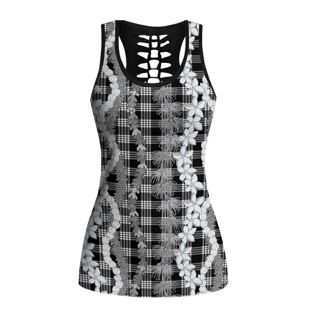 Hawaiian Ohia Lehua Lei Hollow Tank Top Plaid Palaka Eleele Pattern - Polynesian Pride
