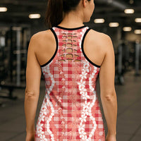 Hawaiian Ohia Lehua Lei Hollow Tank Top Plaid Palaka Ulaula Pattern - Polynesian Pride