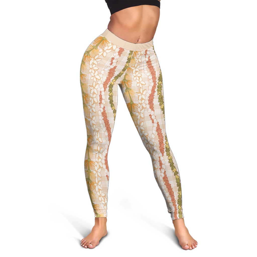 Hawaiian Ohia Lehua Lei Leggings Plaid Palaka Ahiehie Pattern - Polynesian Pride