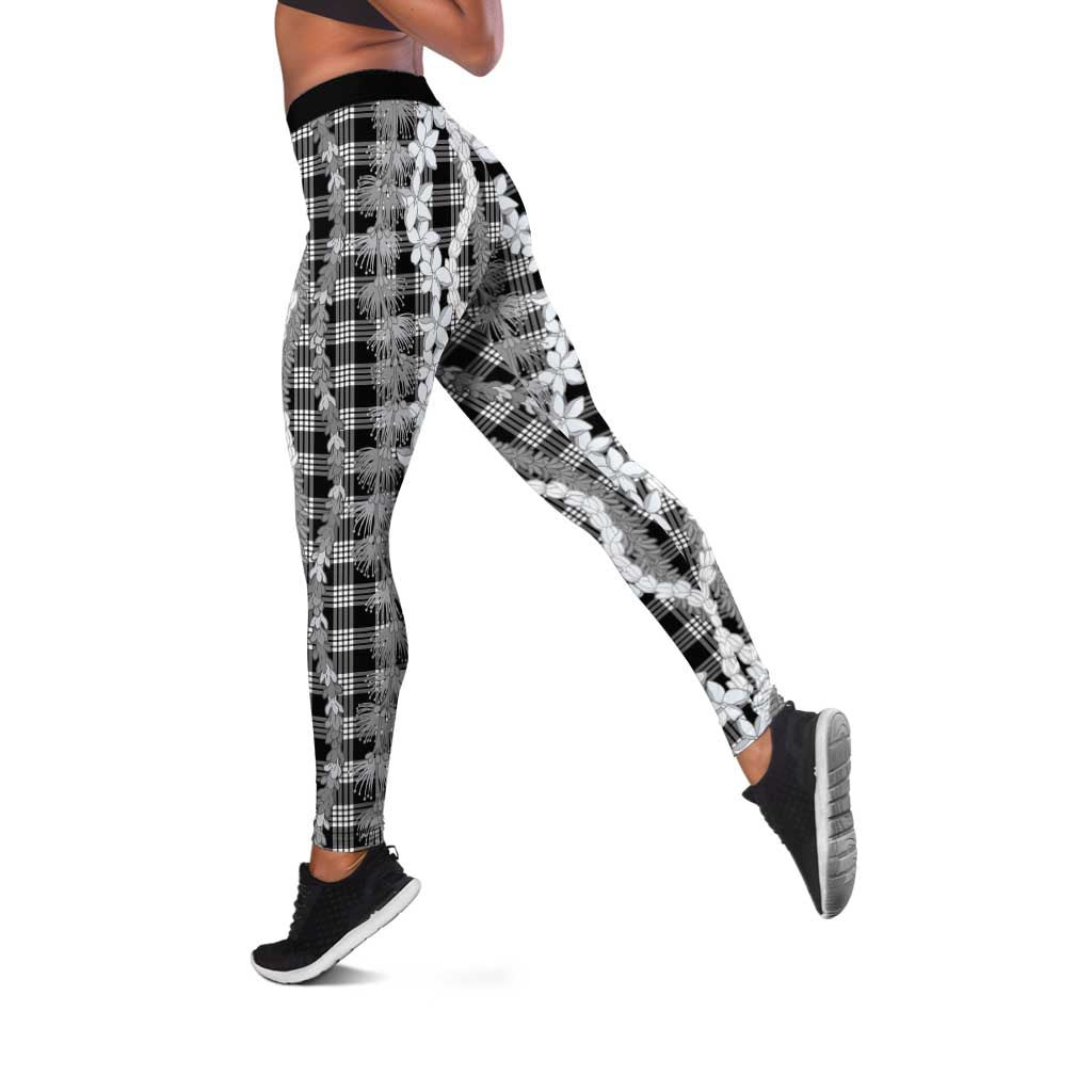 Hawaiian Ohia Lehua Lei Leggings Plaid Palaka Eleele Pattern - Polynesian Pride