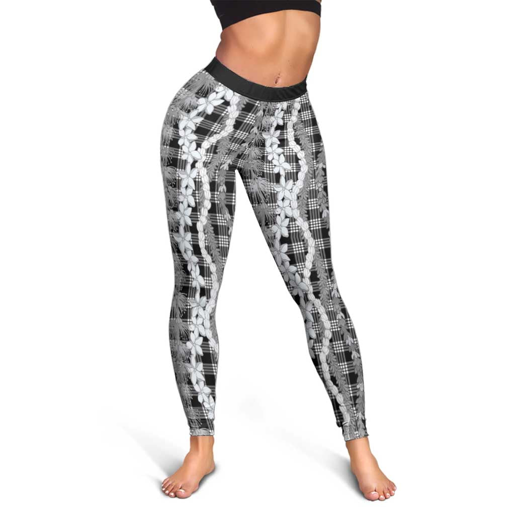 Hawaiian Ohia Lehua Lei Leggings Plaid Palaka Eleele Pattern - Polynesian Pride