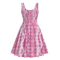 Hawaiian Ohia Lehua Lei Midi Dress Plaid Palaka Akala Pattern - Polynesian Pride