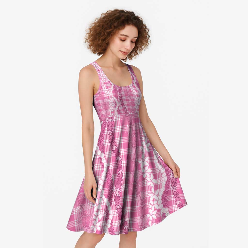 Hawaiian Ohia Lehua Lei Midi Dress Plaid Palaka Akala Pattern - Polynesian Pride