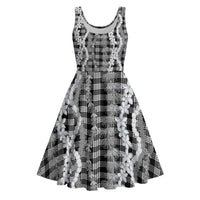 Hawaiian Ohia Lehua Lei Midi Dress Plaid Palaka Eleele Pattern - Polynesian Pride