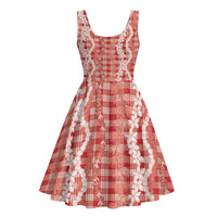 Hawaiian Ohia Lehua Lei Midi Dress Plaid Palaka Ulaula Pattern - Polynesian Pride