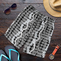 Hawaiian Ohia Lehua Lei Shorts for Men Plaid Palaka Eleele Pattern - Polynesian Pride