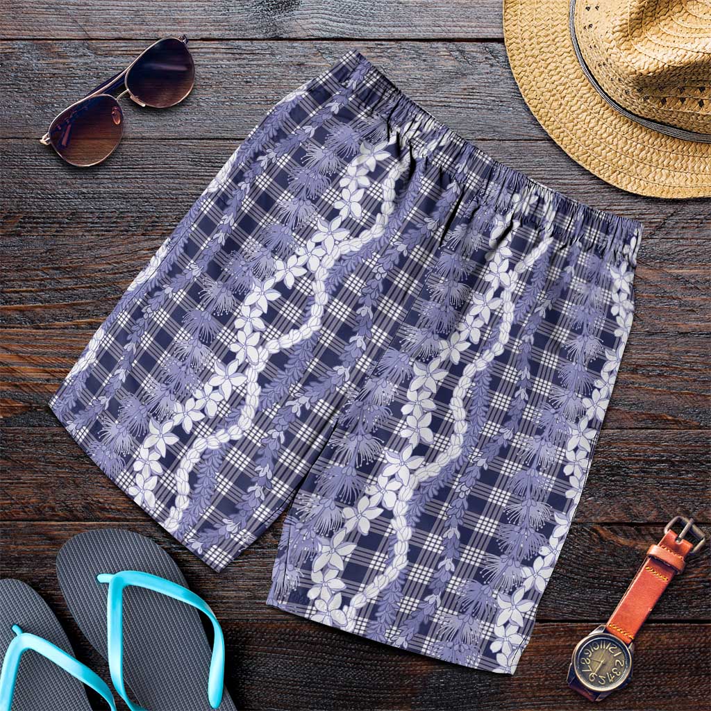 Hawaiian Ohia Lehua Lei Shorts for Men Plaid Palaka Uliuli hohonu Pattern LT9 Navy - Polynesian Pride