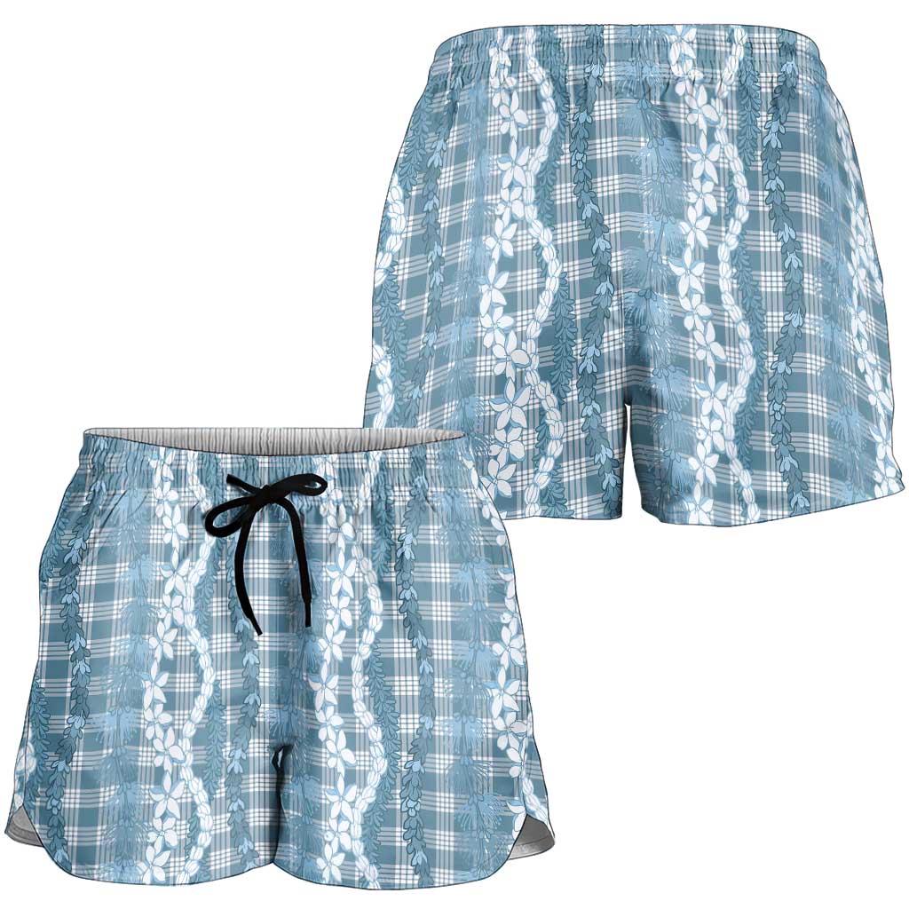 Hawaiian Ohia Lehua Lei Shorts for Women Plaid Palaka Uliuli Omaomao Pattern - Polynesian Pride