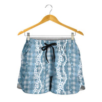 Hawaiian Ohia Lehua Lei Shorts for Women Plaid Palaka Uliuli Omaomao Pattern - Polynesian Pride