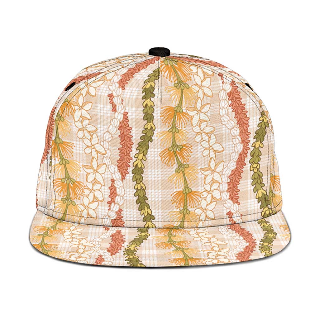 Hawaiian Ohia Lehua Lei Snapback Cap Plaid Palaka Ahiehie Pattern - Polynesian Pride