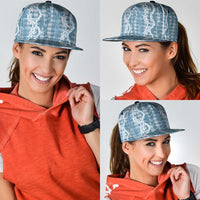 Hawaiian Ohia Lehua Lei Snapback Cap Plaid Palaka Uliuli Omaomao Pattern - Polynesian Pride